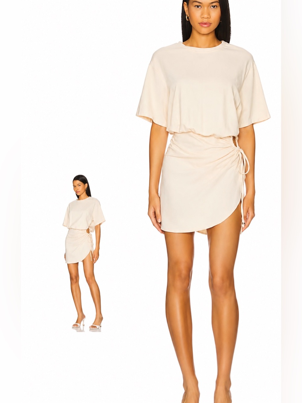 SNDYS Side-Ruched Beige Mini Dress size Large